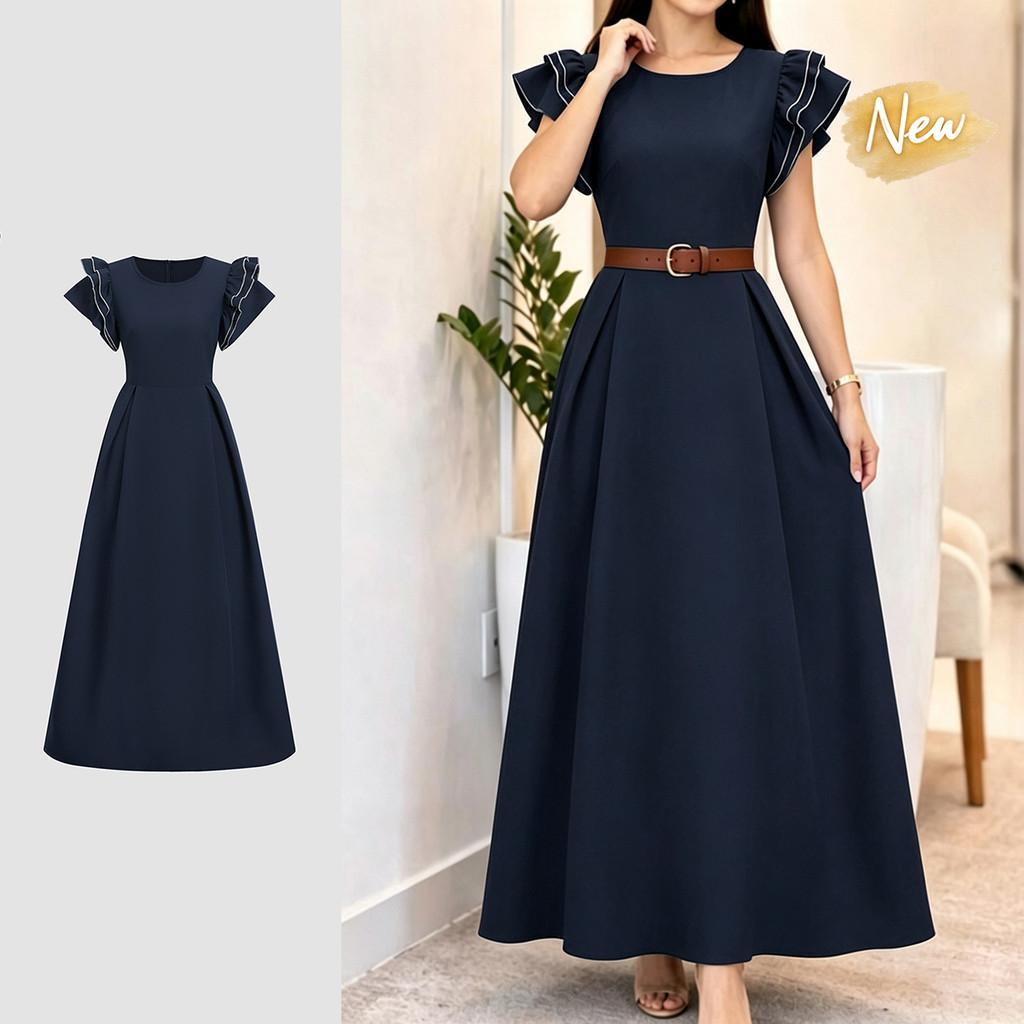 (New Arrival) Lovito Vestido Casual de Duas Camadas com Zíper Azul Primavera/verão para mulheres LK7LD189