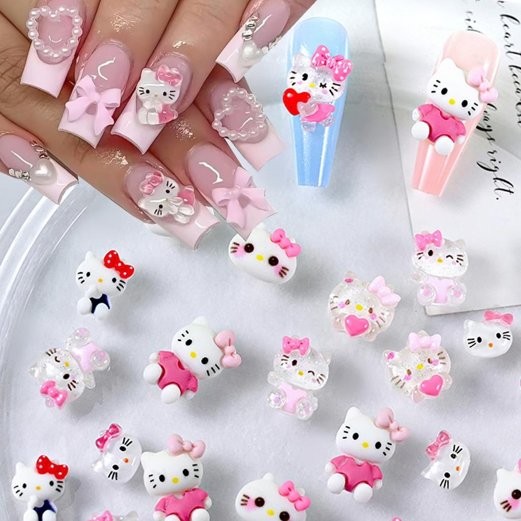 20 Peças de Adereços de Unhas 3D Fofos, Adereços de Unhas de Gato para Unhas de Acrílico, Design de Resina Mista Kawaii,