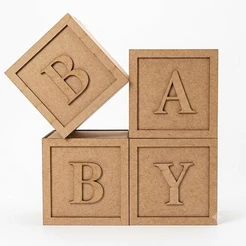 Kit para Decoração Chá de Bebê Chá Revelação e Festa de Aniversário Cubos Baby de MDF Cru
