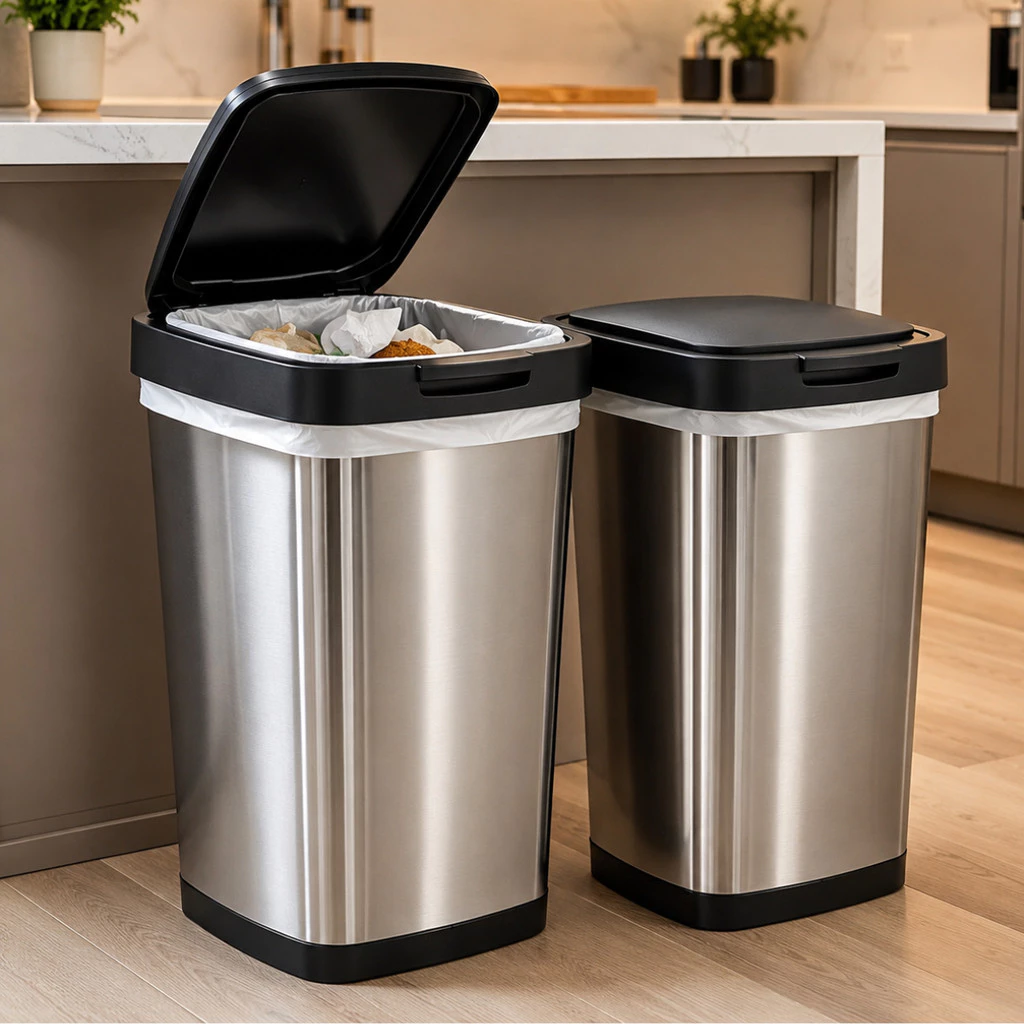Jogo De Lixeira Inox 9L Tampa Click para Cozinha Banheiro | 1 ou Kit 2 Unidades Moderna Premium — imagem 1
