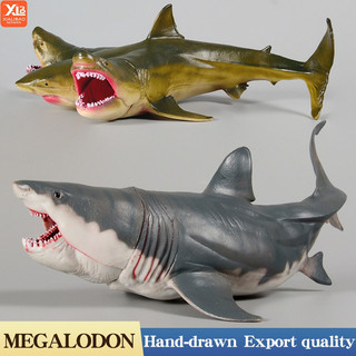 Ocean Overlord Tubarão Megalodonte de Três Cabeças Grande Branco Modelo Articulado - Modelo de Animal Marinho Brinquedo 