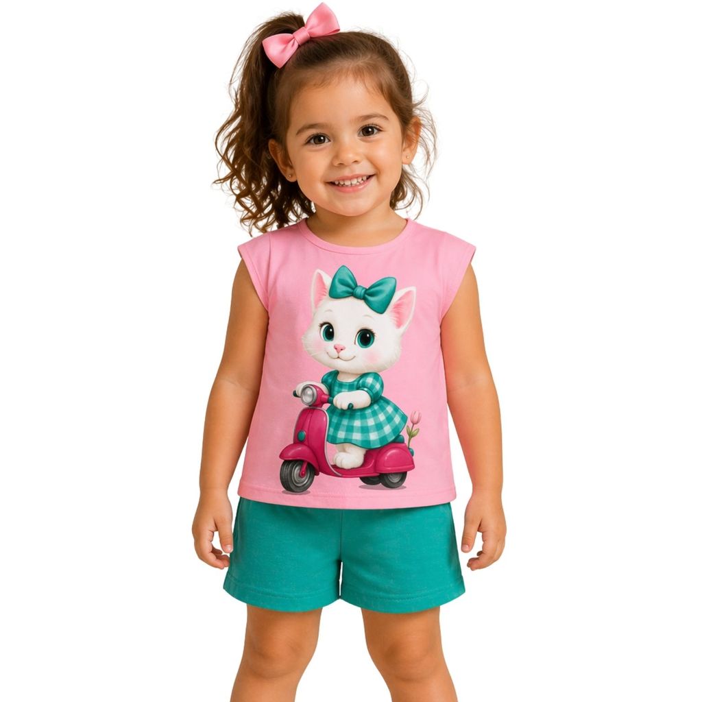 Conjunto Infantil Menina Kyly Rosa Verão Blusa e Short 1001778