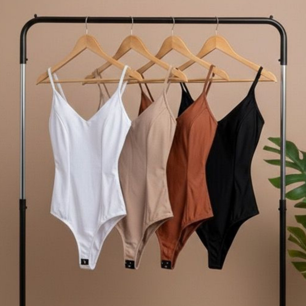 Kit 4 body's feminino modelador monocromático alcinha cavado com bojo decotado