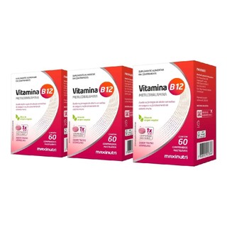 KIT 3 x Vitamina B12 Metilcobalamina Mastigáveis (180 Comp) Maxinutri Sabor Vegan Frutas vermelhas