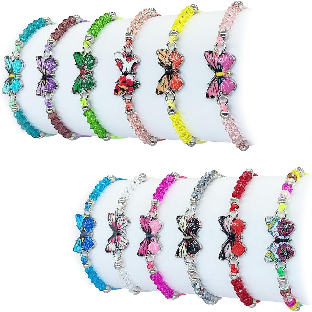 Elesa Miracle Conjunto de 12 Pulseiras de Amizade com Borboleta e Cristais para Mulheres e Meninas, Ajustáveis, Ideal pa
