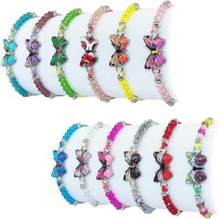 Elesa Miracle Conjunto de 12 Pulseiras de Amizade com Borboleta e Cristais para Mulheres e Meninas, Ajustáveis, Ideal pa
