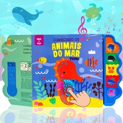 Livro Sensorial Bebê Toque E Ouça Com Sons E Texturas Animais Marinhos | Coleção Premium Educativa