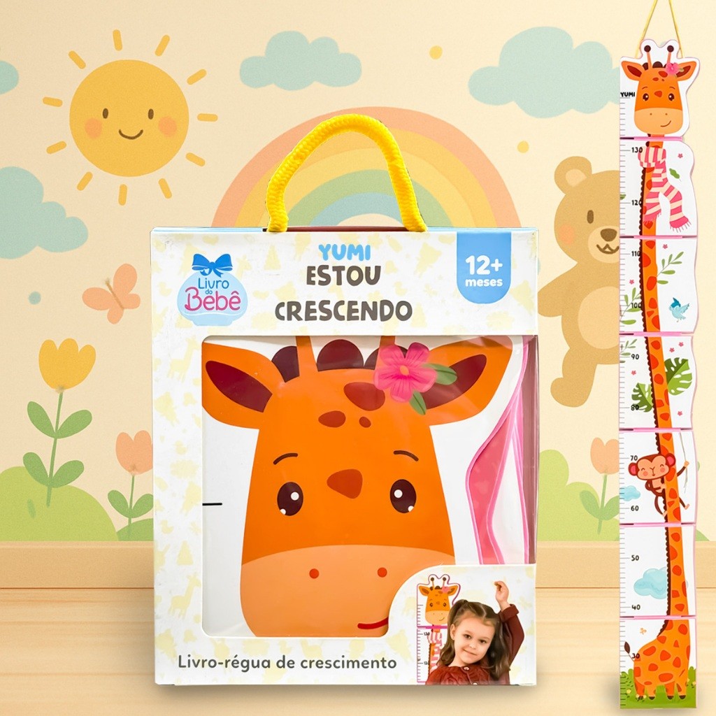 Livro Infantil Estou Crescendo - Régua De Crescimento Bebê Menina Safari