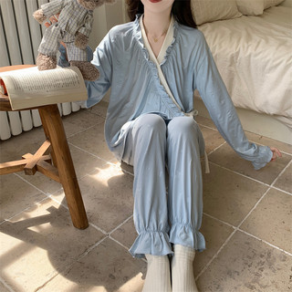 Senhoras Imitação De Algodão Envoltório Manga Longa Conjunto De Pijama Adorável Conforto Usar Fora