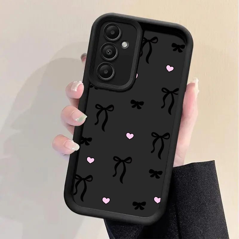 Capa de Celular: Capa Preta com Estampa de Laço e Coração para for Samsung S21 S22 S23 S24 S25 A15 A13 A55 A54 A35