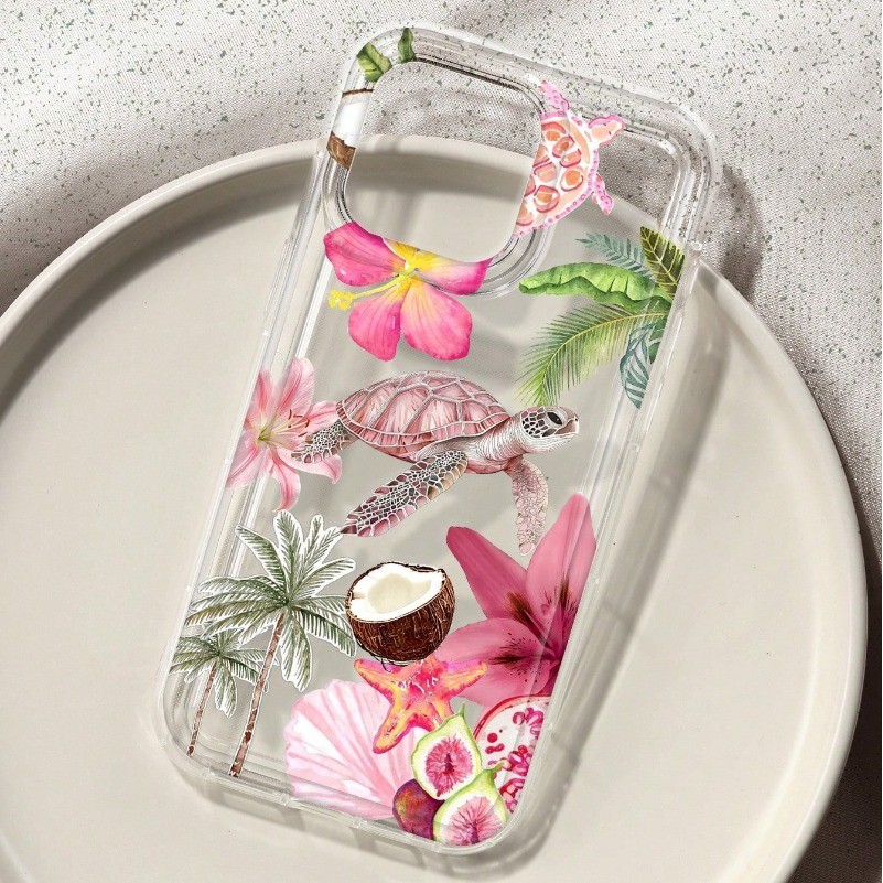 Capa Floral Com Padrão De Praia E Tartaruga , Para Samsung A37 A55 A16 A15 A35 A06 A17 A54 A05 A14 A34 A52 A23