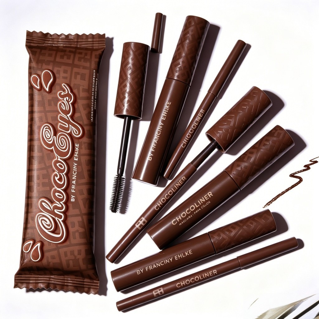 Kit Delineador e Máscara de Cílios Chocolate, À Prova D'água e Longa Duração