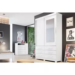 Guarda Roupa Solteiro 2 Portas (1 c/ Espelho) e 6 Gavetas Buriti/Jequitibá Branco - Novo Horizonte