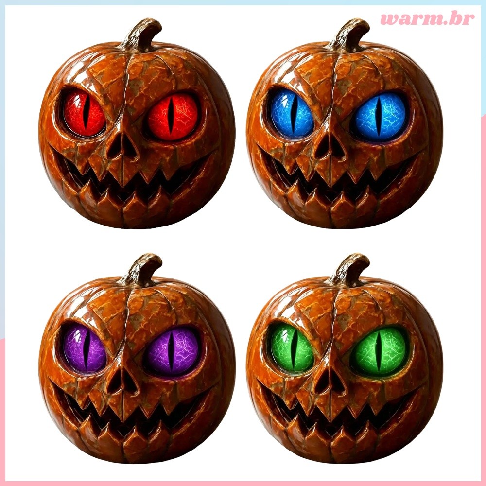 Estatueta De Resina De Abóbora Com Destaque Olho De Gato Para Exibição De Prateleira Assustadora De Lareira De Halloween