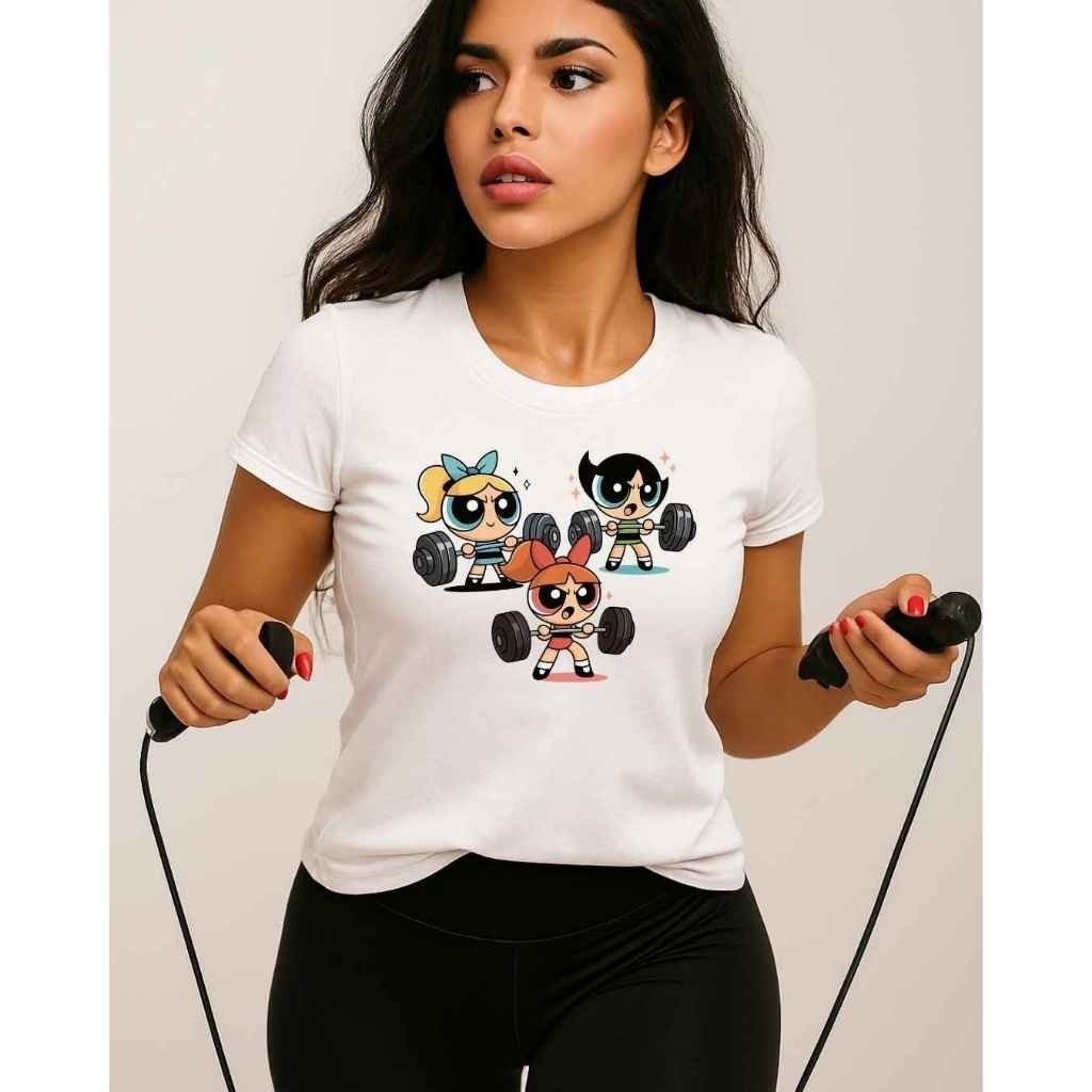 Camiseta Dry Fit PremiumBaby Look Meninas Superpoderosas Fitnes Academia Exercício Dry Fit Tecido Premium Anti Suor