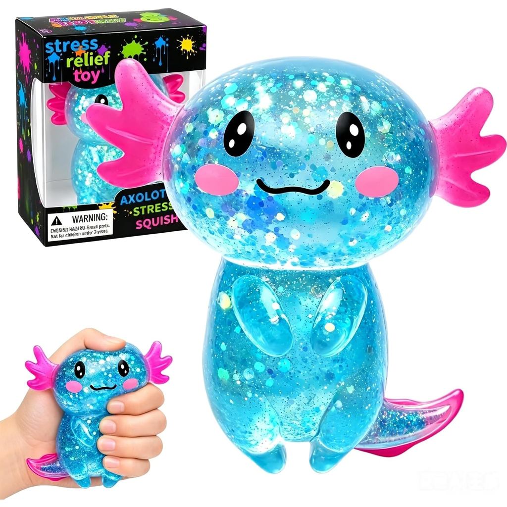Brinquedo Antiestresse Squishy de Axolote, Brinquedos Squishy Brilhantes, Brinquedos Fofos de Axolote para Apertar, Brin