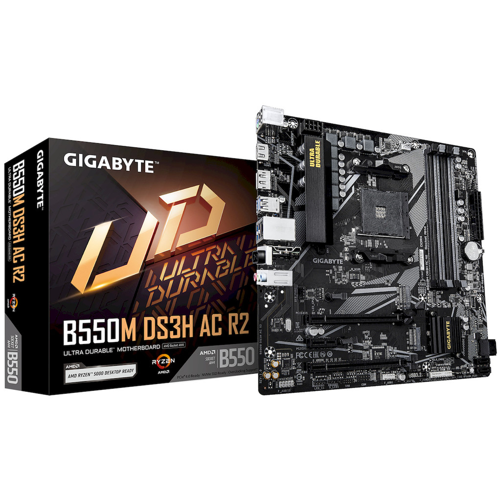 Placa Mãe Gigabyte B550M DS3H AC R2, DDR4, Socket AMD AM4, mATX, Chipset B550, B550MDS3HACR2