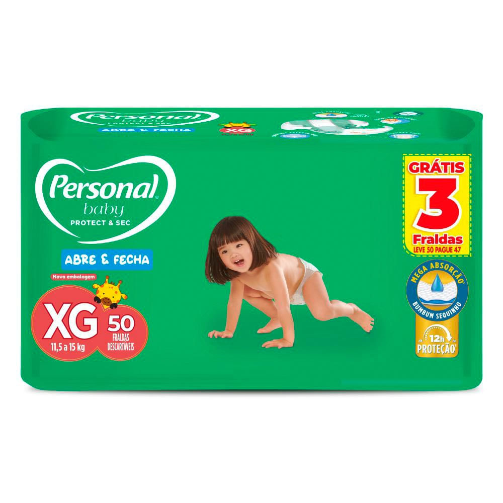 Fralda Personal Baby Protect & Sec Tamanho XG Leve 50 Pague 47 Unidades Descartáveis