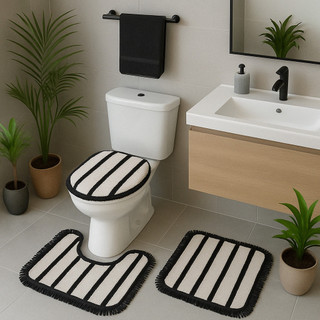 Jogo Banheiro Com 3 Peças Algodão Jogo de Banheiro Decoração Listras Boho Com Franjas Top