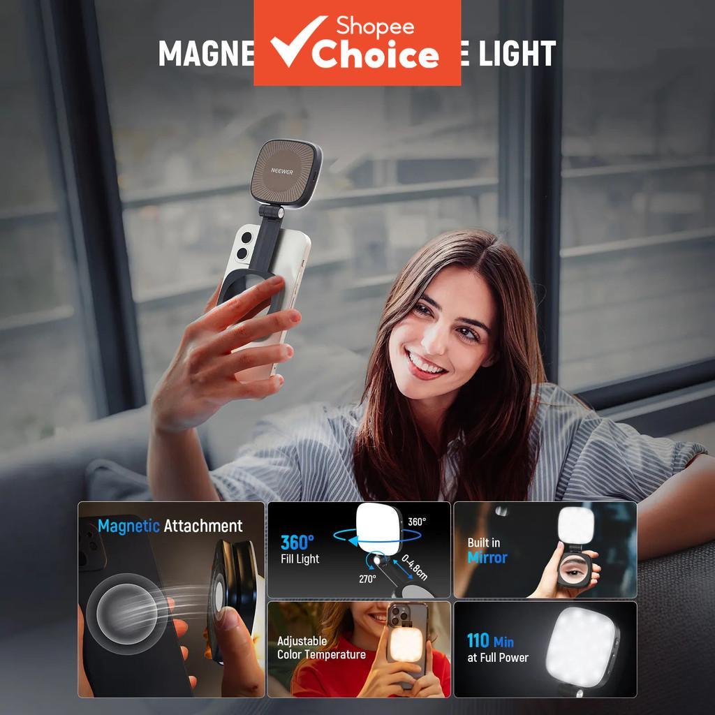 Suporte De Luz Magnética Para Selfie Magsafe Iphone/Android – Ring Light Anel LED Dobrável Com Espelho E Portátil