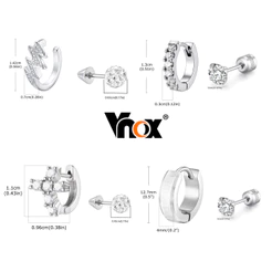 Vnox Trendy Men Women 2 Pares De Brincos , De Zircônia Antialérgicos De Aço Inoxidável Empilháveis , Orelha Unissex