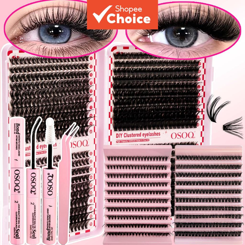 Osoq Cluster Cílios Kit 40d 80d Volume Grosso Com Lash Bond Selo & Pinças 8-16mm Comprimento Misto Diy Extensões Individ