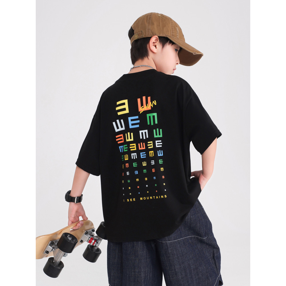 Meninos verão estilo coreano diversão camiseta de manga curta 2026 novo estilo escola primária crianças verão meia manga