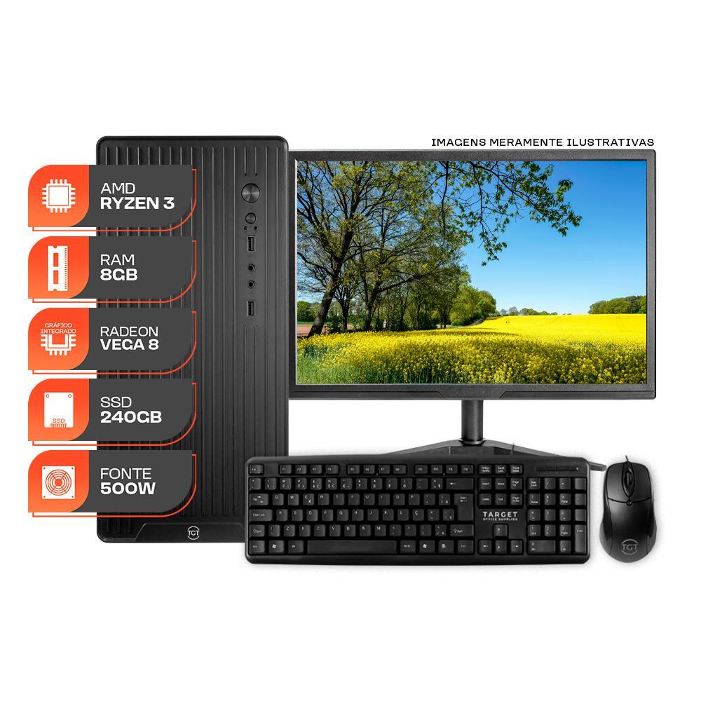 Computador Home Essential S, AMD Ryzen 3 3200G, 8GB DDR4, SSD 240GB, Completo com Monitor e Periféricos + Caixa de som