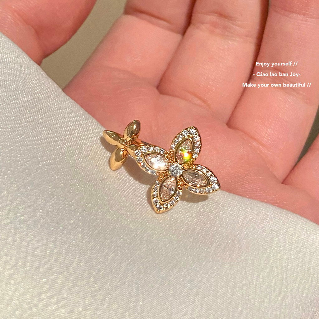 [Boss Qiao Joy] Anel de diamante prata cheio de diamante luz luxo anel de alta qualidade Design simples anel de dedo ind