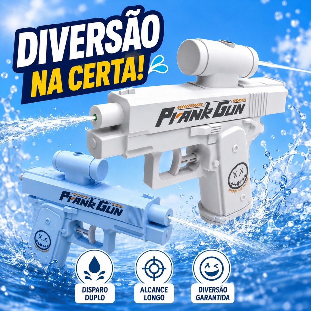 Pistola de Água Maluca – Pegadinha Dupla Direção, Azul e Branca, Jato Longo pra bico de mentira
