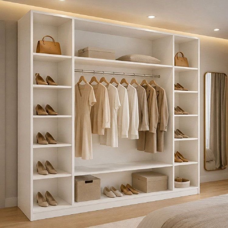 Armário Closet Modular 12 Prateleiras em Colméia e Arara Cabideiro Ana Branco