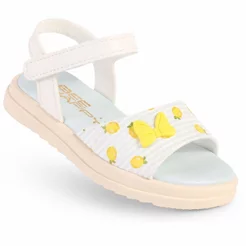 Sandália Infantil Menina Bee Happy com Estampa de Limões e Laço Amarelo Com Velcro Super Leve