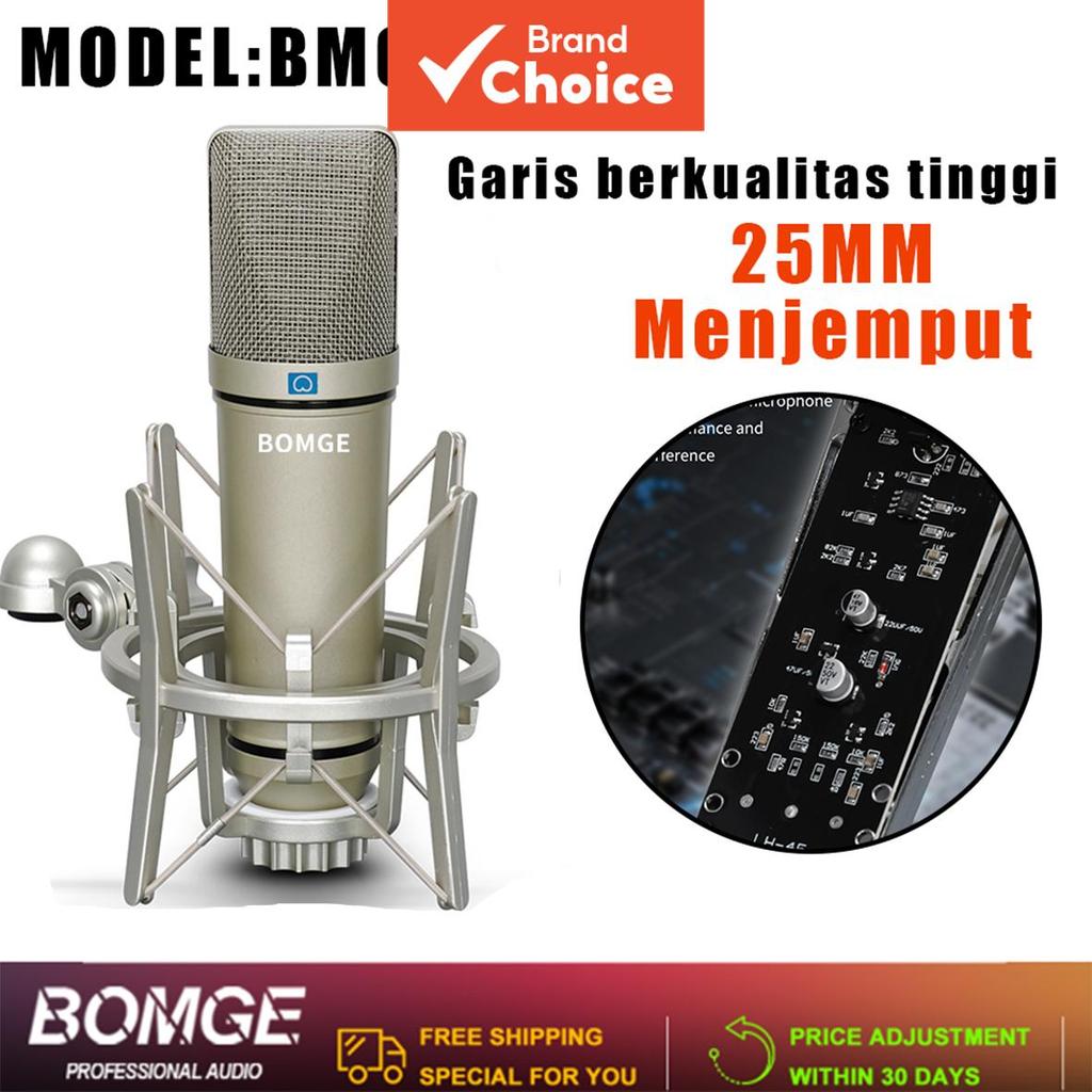 BOMGE microfone de condensador, microfone de estúdio profissional de condensador, microfone de metal com fio, cardióide,
