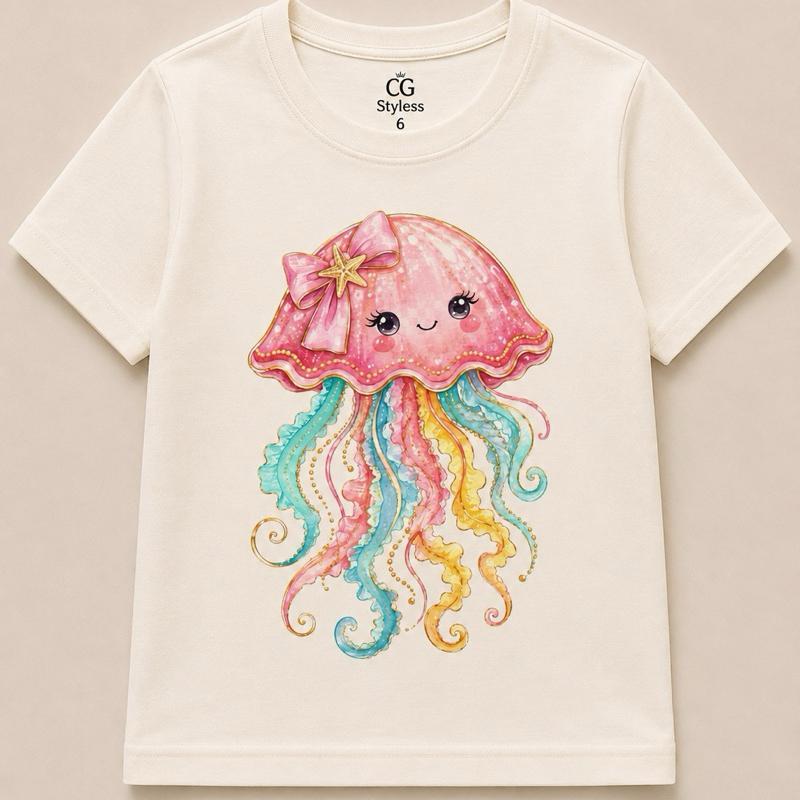 Camiseta Infantil Feminina Água-Viva Fofa Colorida | Blusa Menina Estampada Moderna e Delicada do 02 ao 16