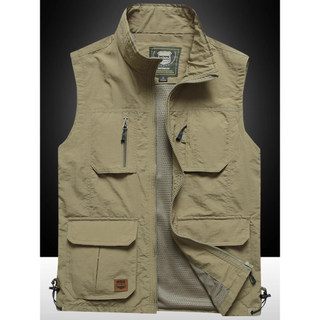 Outono ao ar livre colete masculino Multi-saco fino Casual colete solto tamanho grande pai colete gola geral colete masc