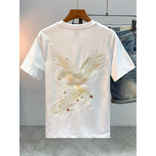Alta qualidade puro algodão meia manga nacional na moda ins Phoenix bordado estilo chinês camiseta masculina na moda 202