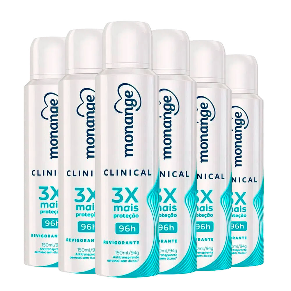 Kit Desodorante Aerosol Monange Clinical Revigorante 150ml 6 Unidades