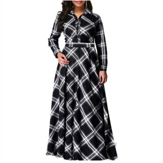 2026 temperamento feminino transfronteiriço elegante camisa xadrez de manga comprida vestido Fashion camisa xadrez vesti