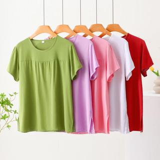 Puro algodão seda mãe camiseta feminina verão fino algodão seda mais gordura tamanho grande solto topo de meia-idade ido