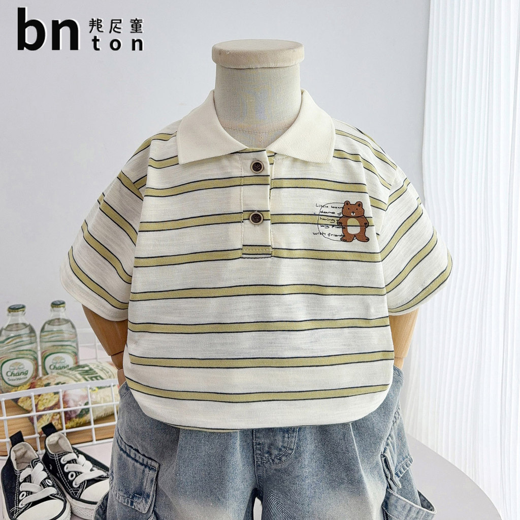 Meninos verão de manga curta listrado lapela camisa POLO 2026 novo estilo crianças verão bonito solto All-Match camiseta