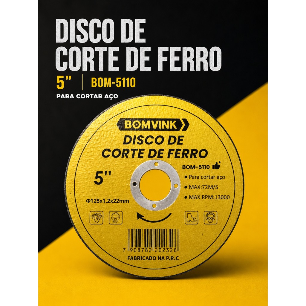 Kit 20 Discos de Corte Ferro e Aço 125mm 5 Pol 1,2mm Furo 22,2mm Esmerilhadeira