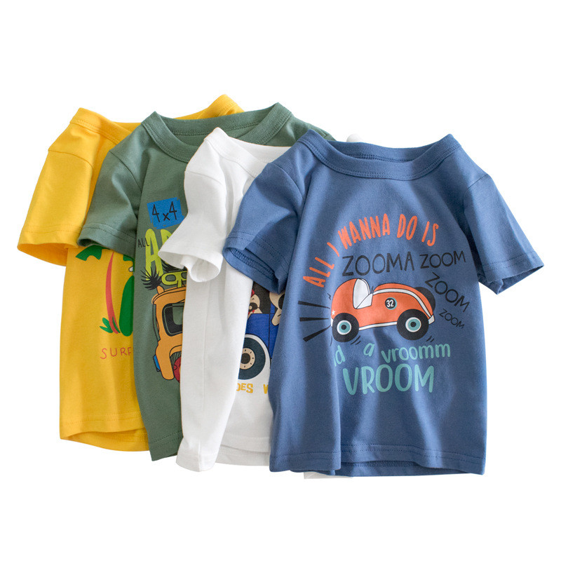 Crianças roupas 2026 verão novo estilo versão coreana carro dos desenhos animados impresso crianças de manga curta camis