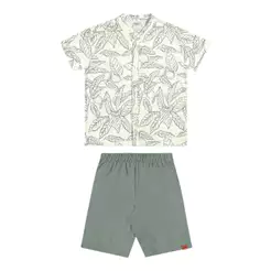 Conjunto Infantil Menino Gola Padre Elian Bege