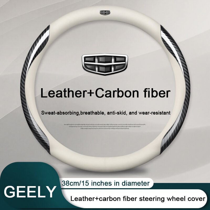 Capa de Volante em Couro e Fibra de Carbono para Carro, Adequada para Volantes de 38CM, Capa Protetora Antiderrapante pa
