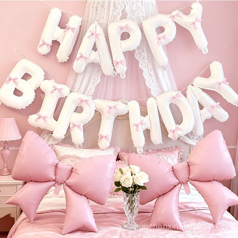 Faixa de aniversário de 16 polegadas, laço rosa, conjunto de balões grandes, decoração para festa de aniversário, arranj