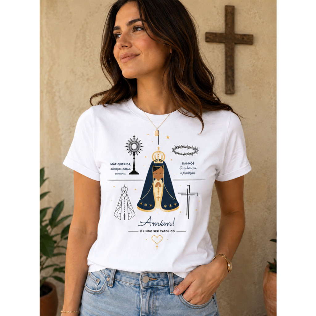 Camiseta Unissex Nossa Senhora AparecidaReligioso E Lindo Ser Católico | 100% Algodão