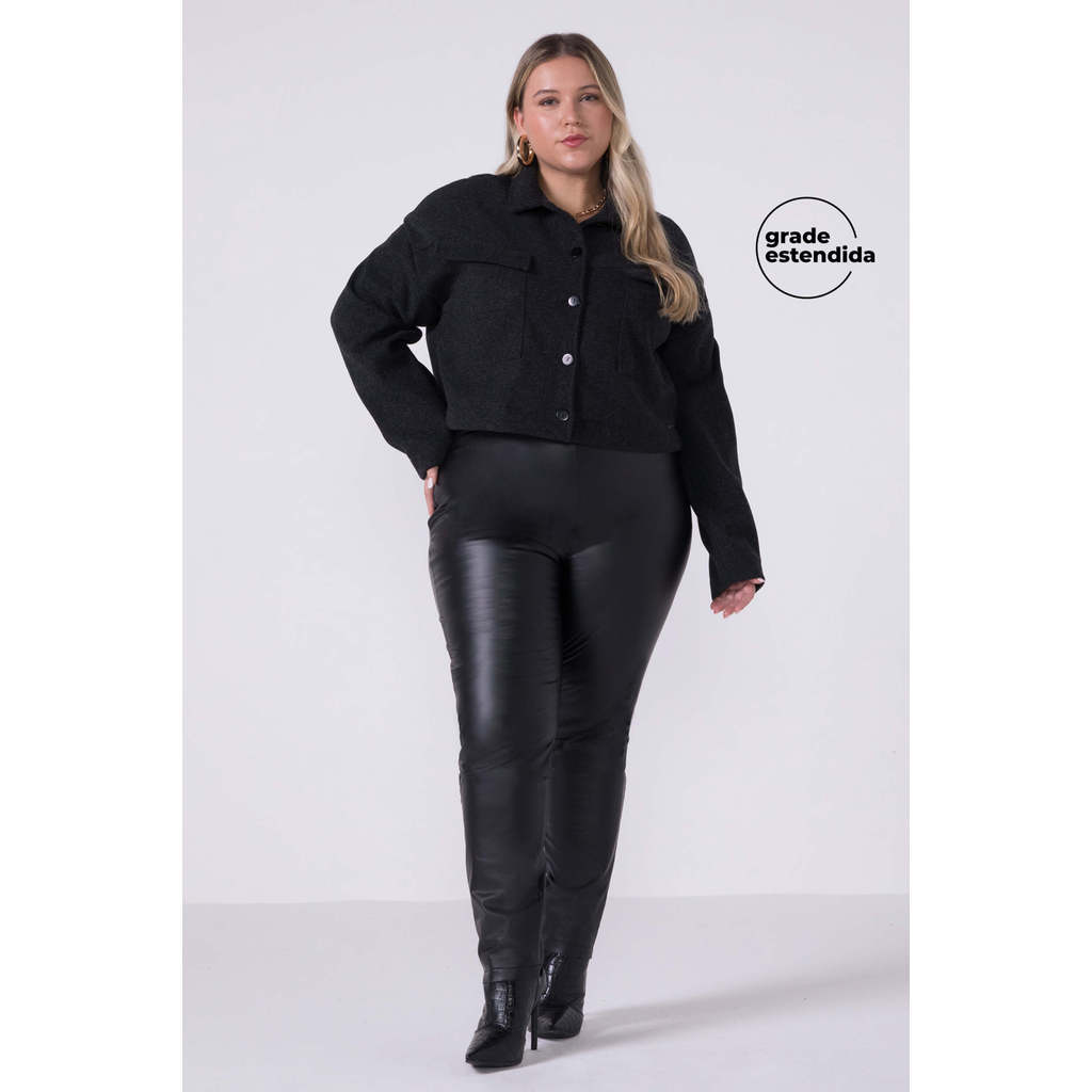 Calça Feminina Resinada Com Zíper Marialícia Preto