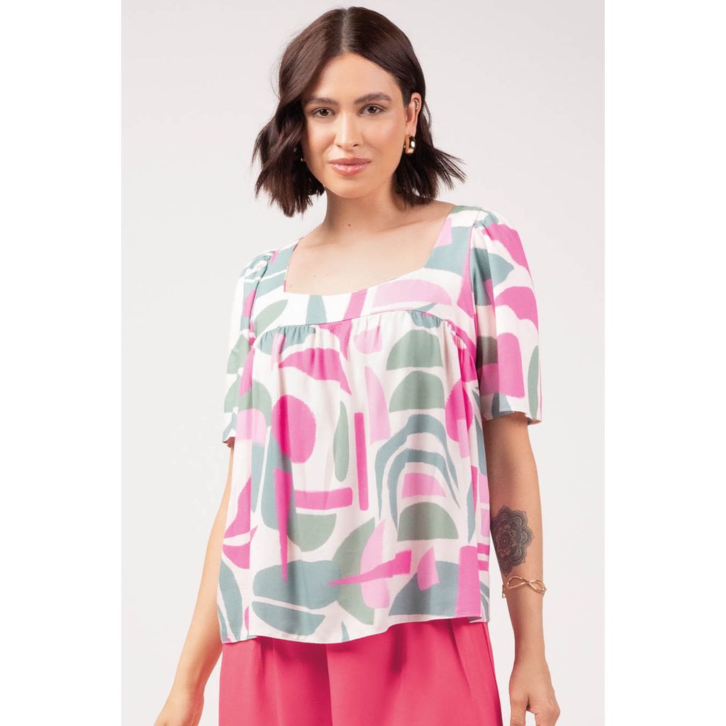 Blusa Feminina Ampla Geométrica Marialícia Rosa