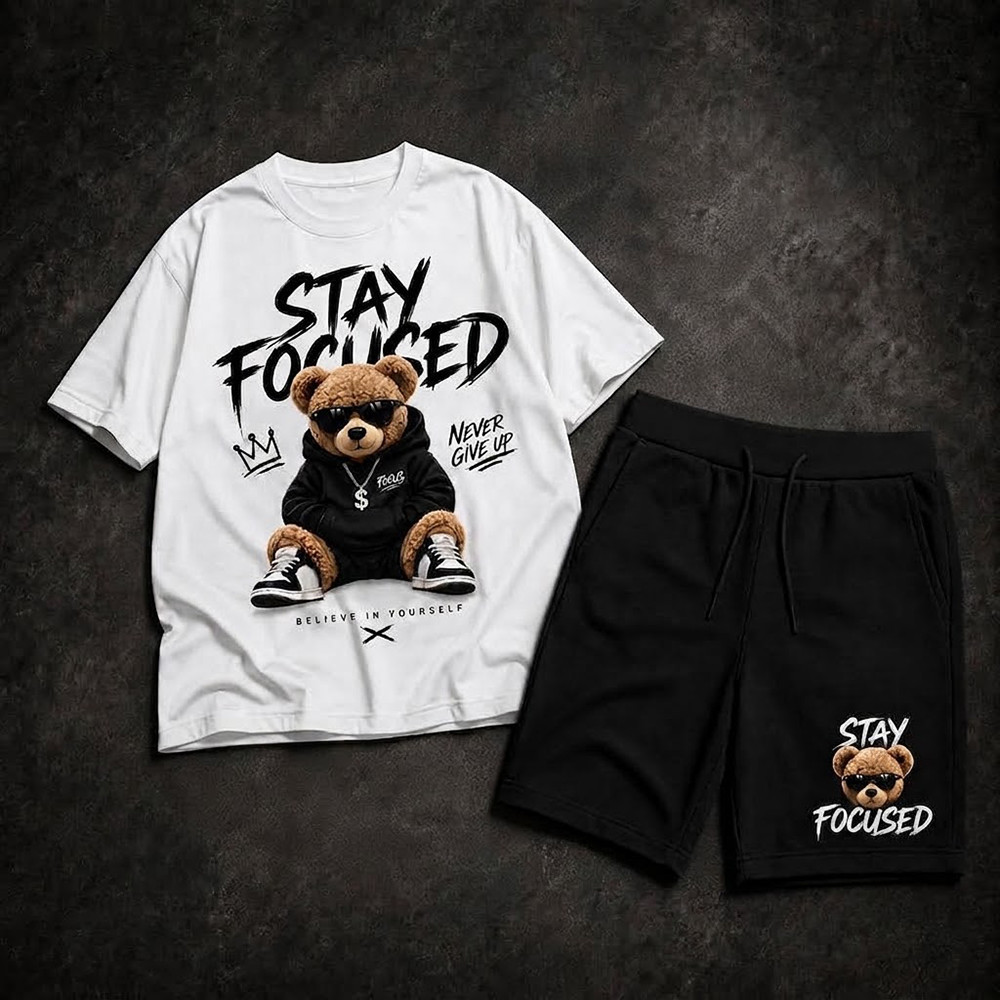 Kit Conjunto Masculino Infantil Bermuda Menino Infantil Urso Conjunto infantil Bermuda + Camisa Kids