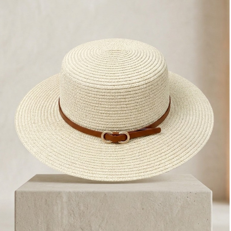 Chapéu Feminino Palha Sintética Maleável Faixa Elegante Praia Viagem Paris